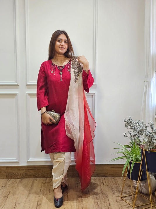 Jeenas marrun organza dhoti set
