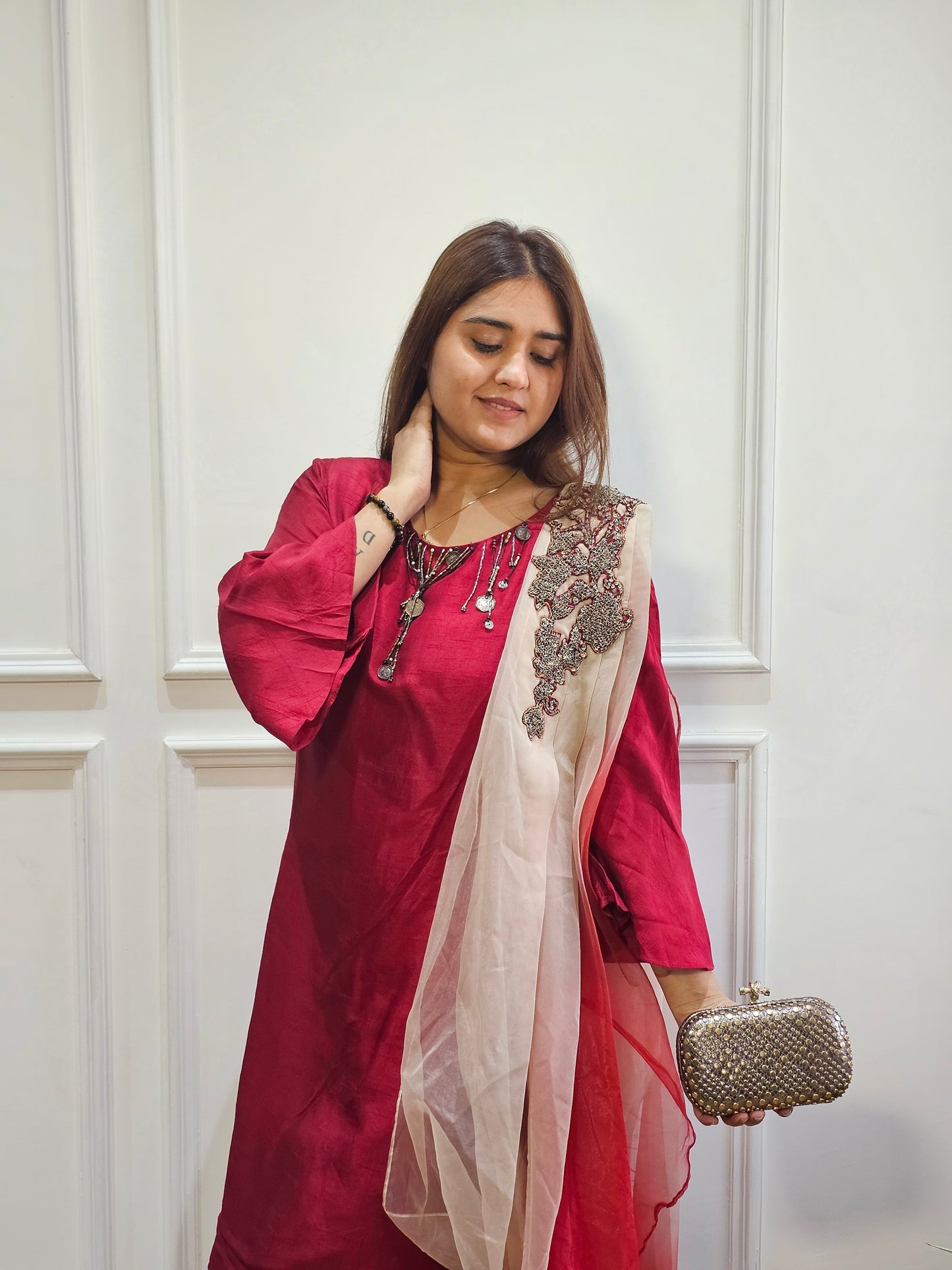 Jeenas marrun organza dhoti set