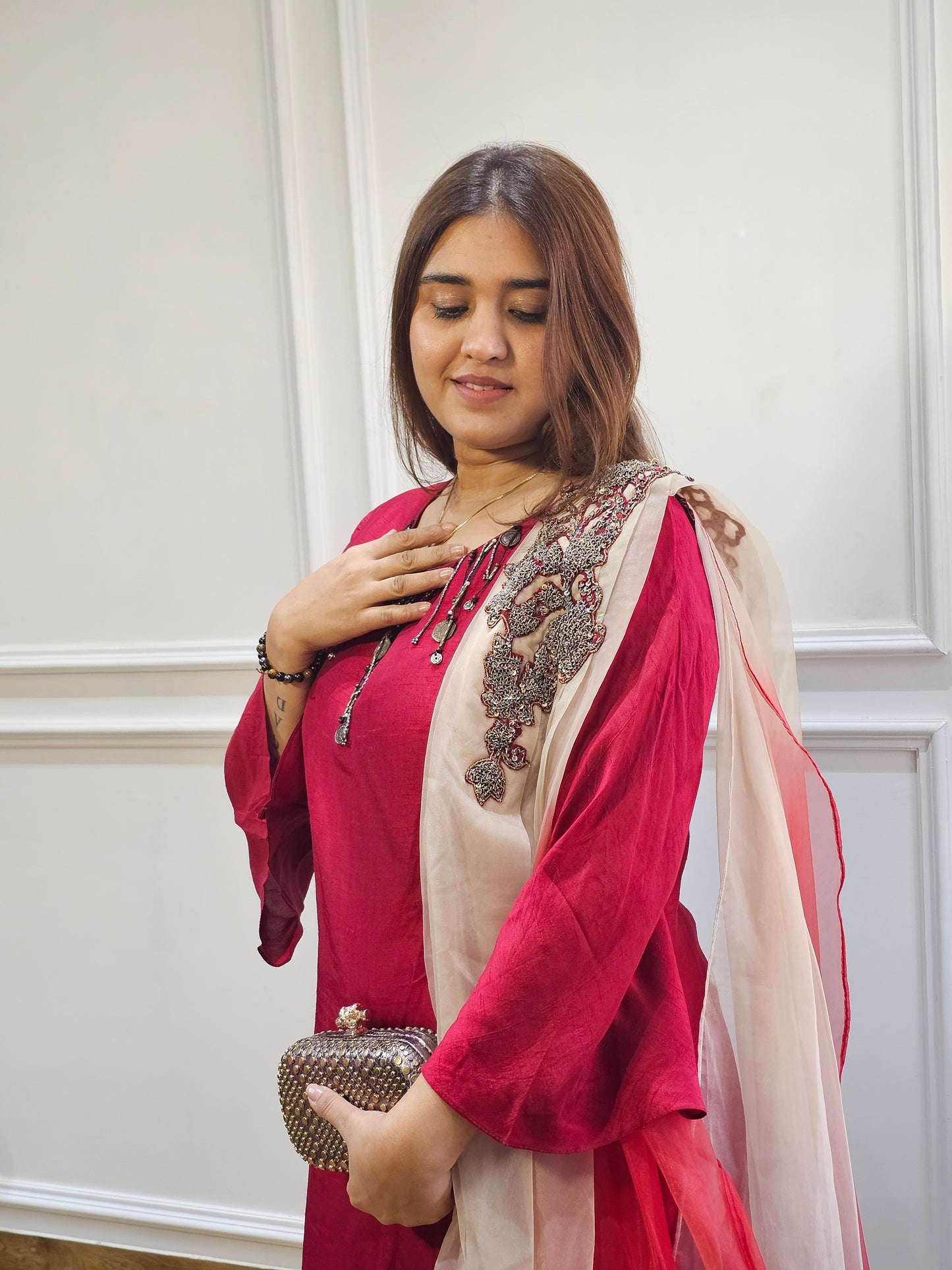 Jeenas marrun organza dhoti set
