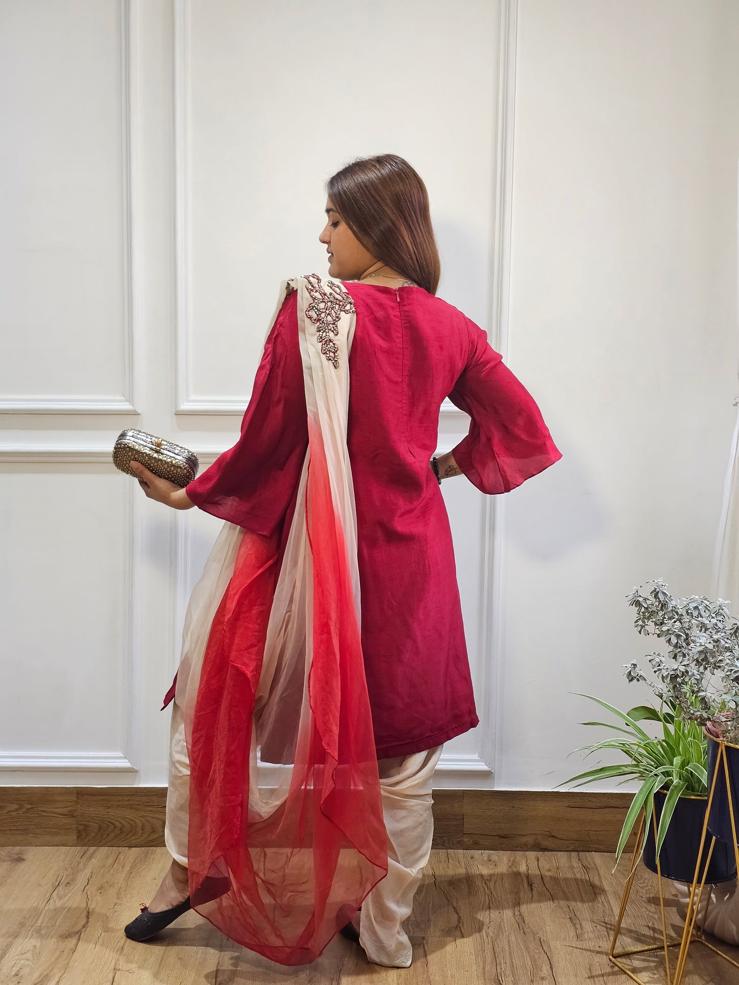 Jeenas marrun organza dhoti set