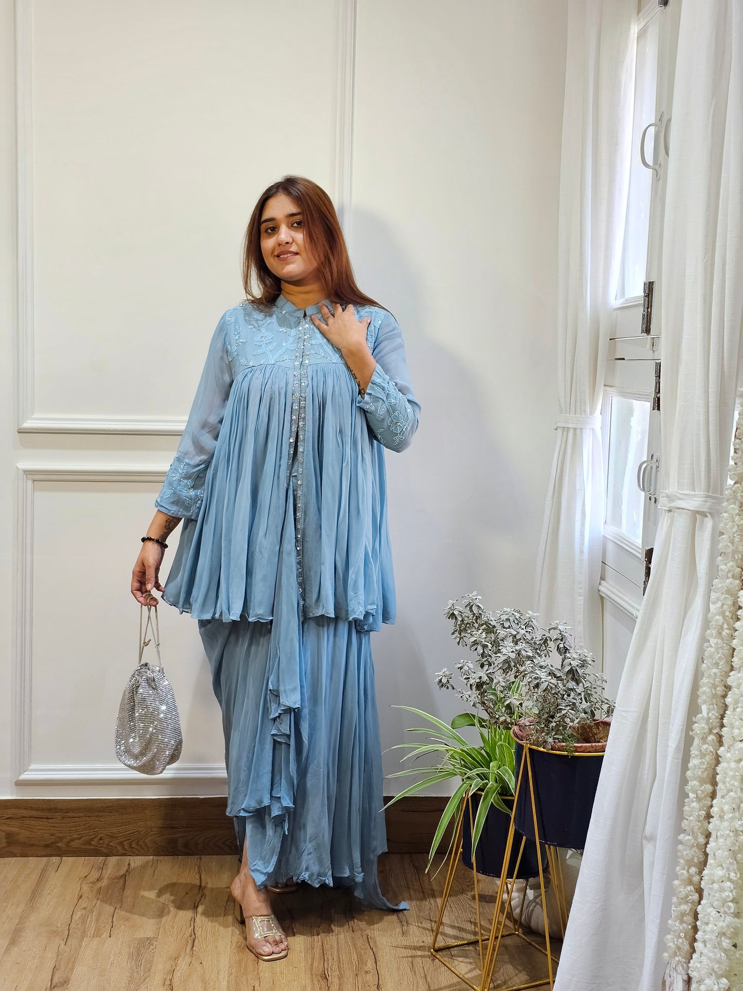 Jeenas drape skirt set