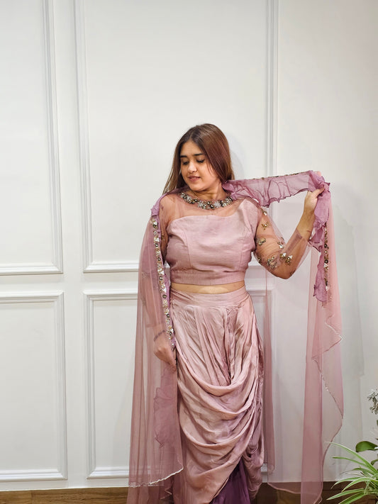 Jeenas Brown drape lehnga