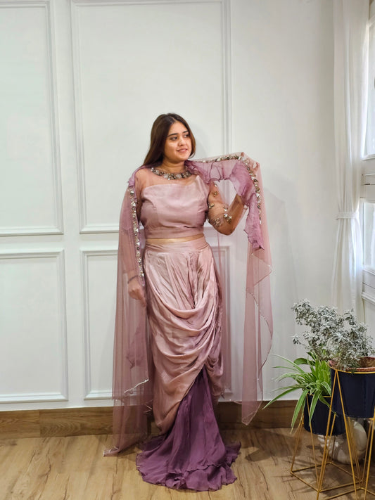 Jeenas Brown drape lehnga