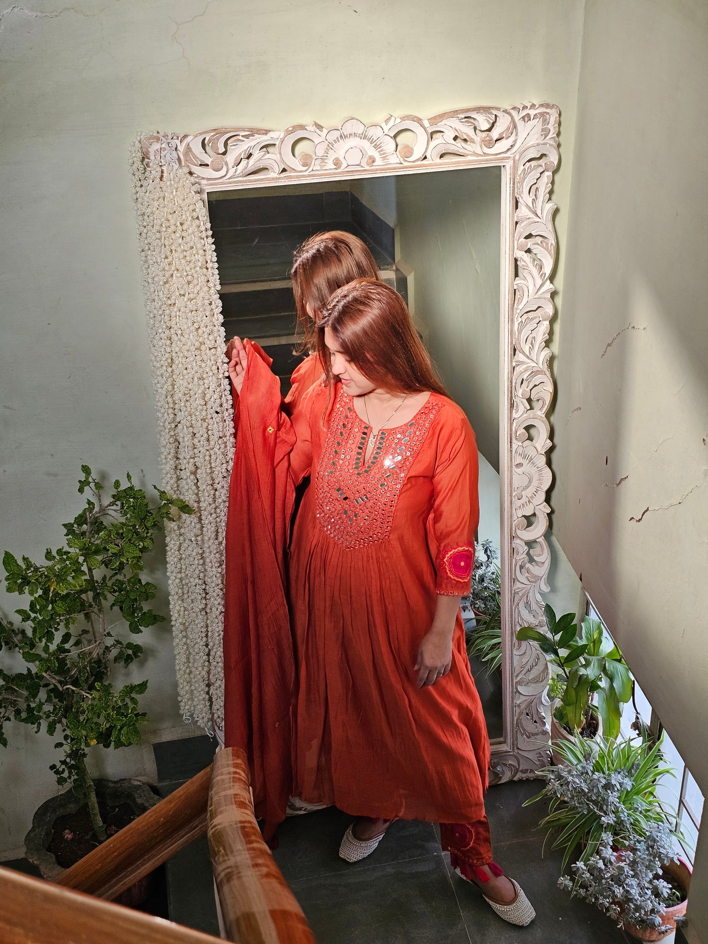 Jeenas pure mul chanderi glass work suit set