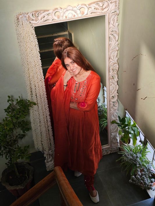 Jeenas pure mul chanderi glass work suit set