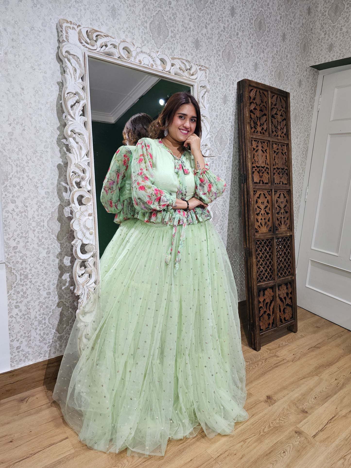 Jeenas sea green skirt set