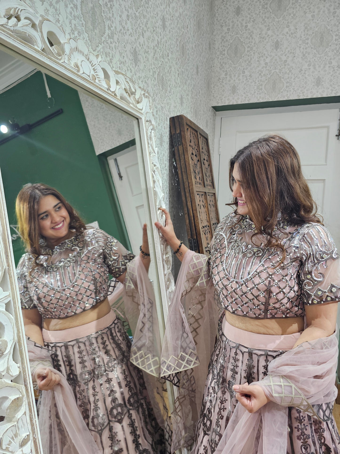 Jeenas heavy leather detail lehnga