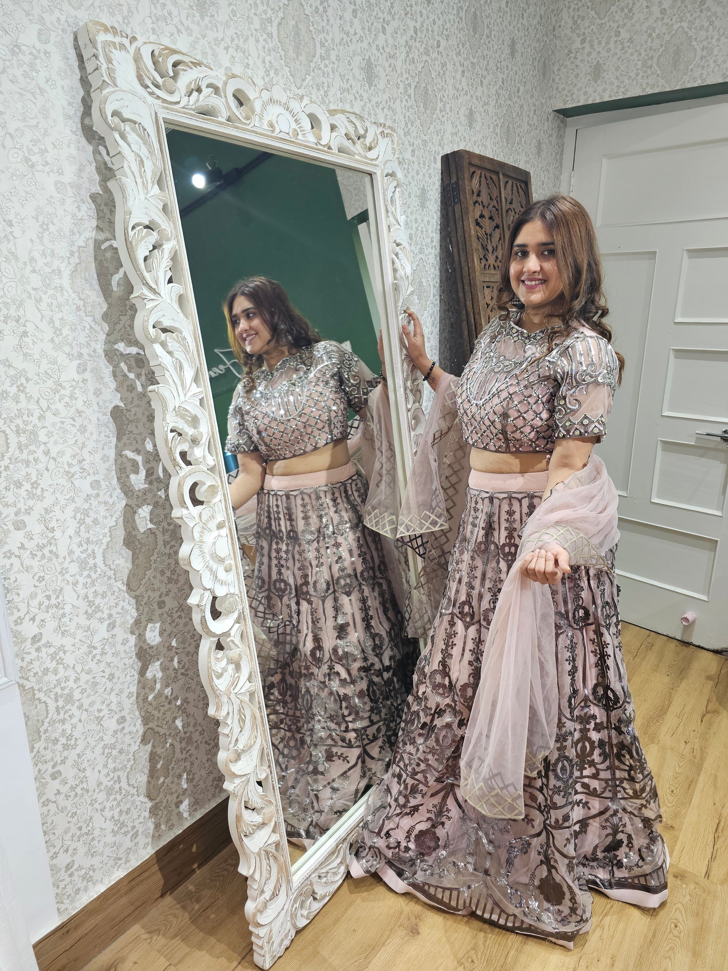 Jeenas heavy leather detail lehnga