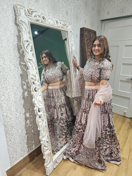 Jeenas heavy leather detail lehnga