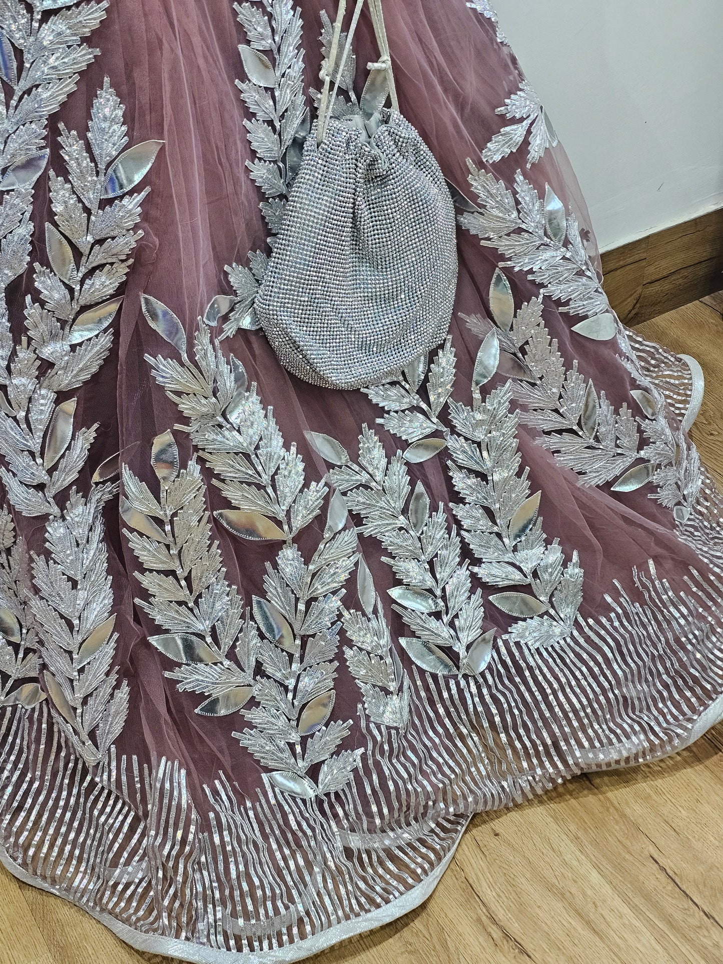 Jeenas silver onion lengha