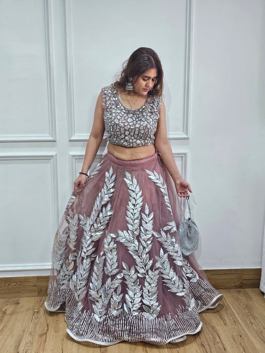 Jeenas silver onion lengha