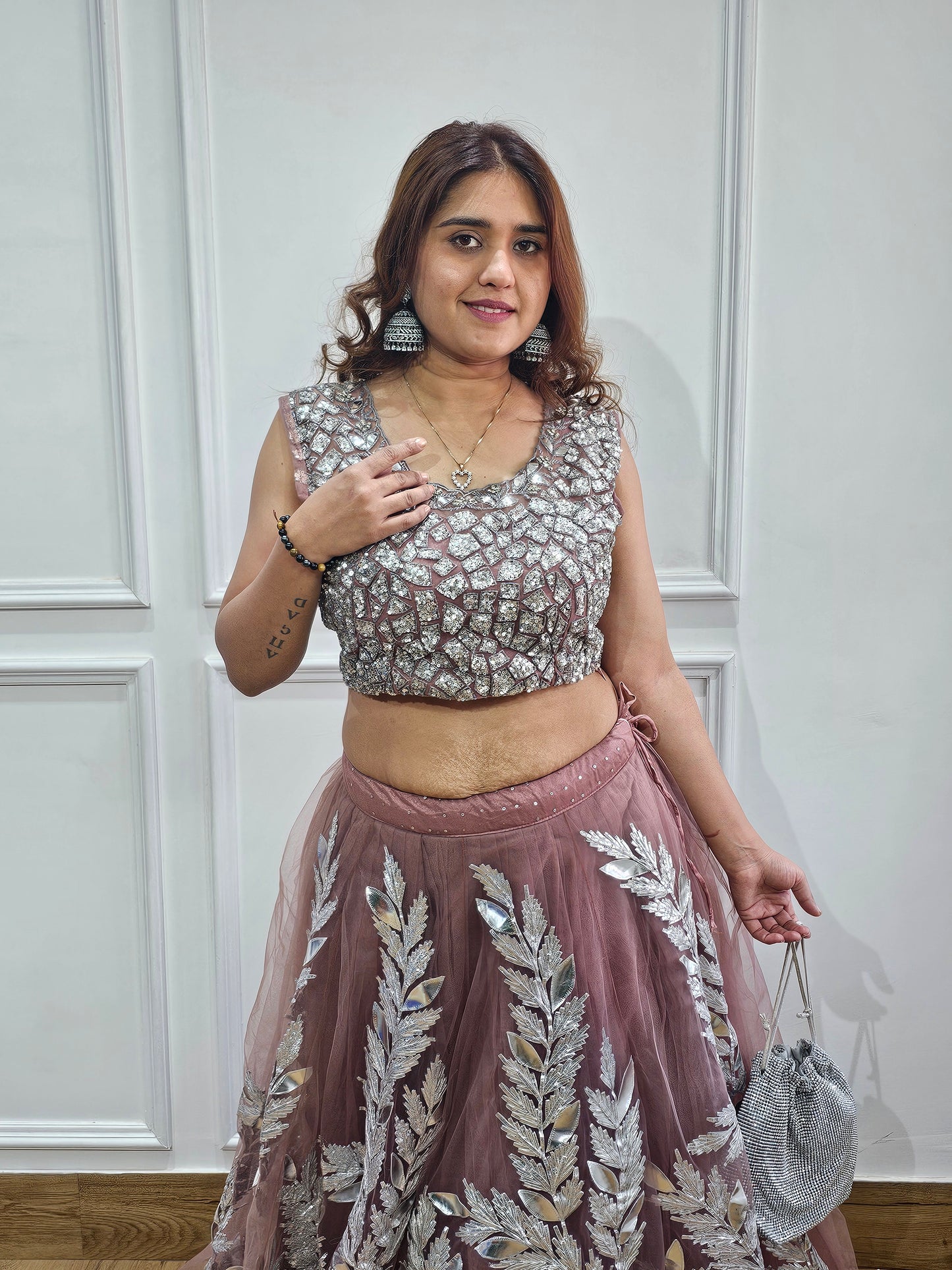 Jeenas silver onion lengha