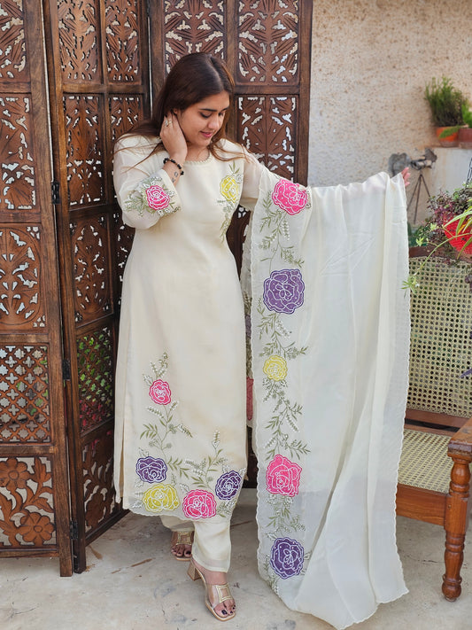 Jeenas Applique ivory suit set