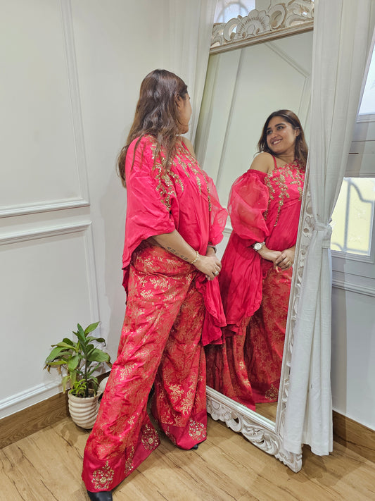 Jeenas red indowestern set