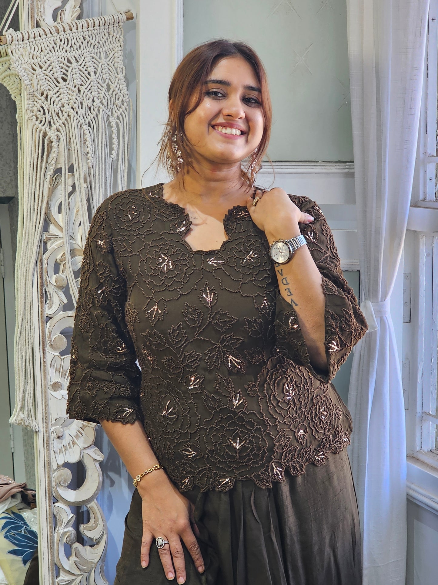 Jeenas brown indowestern set