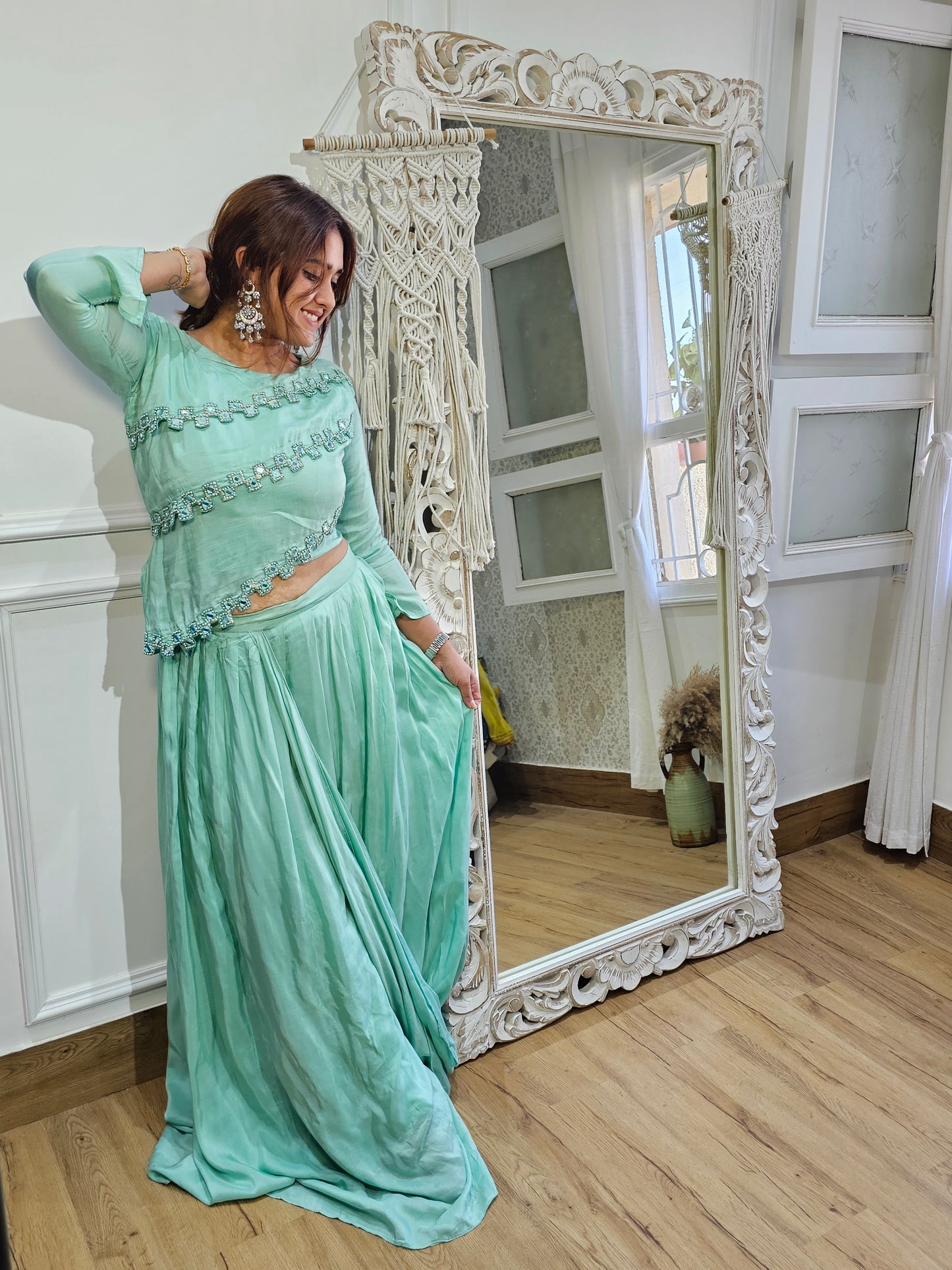 Jeenas green skirt cordset