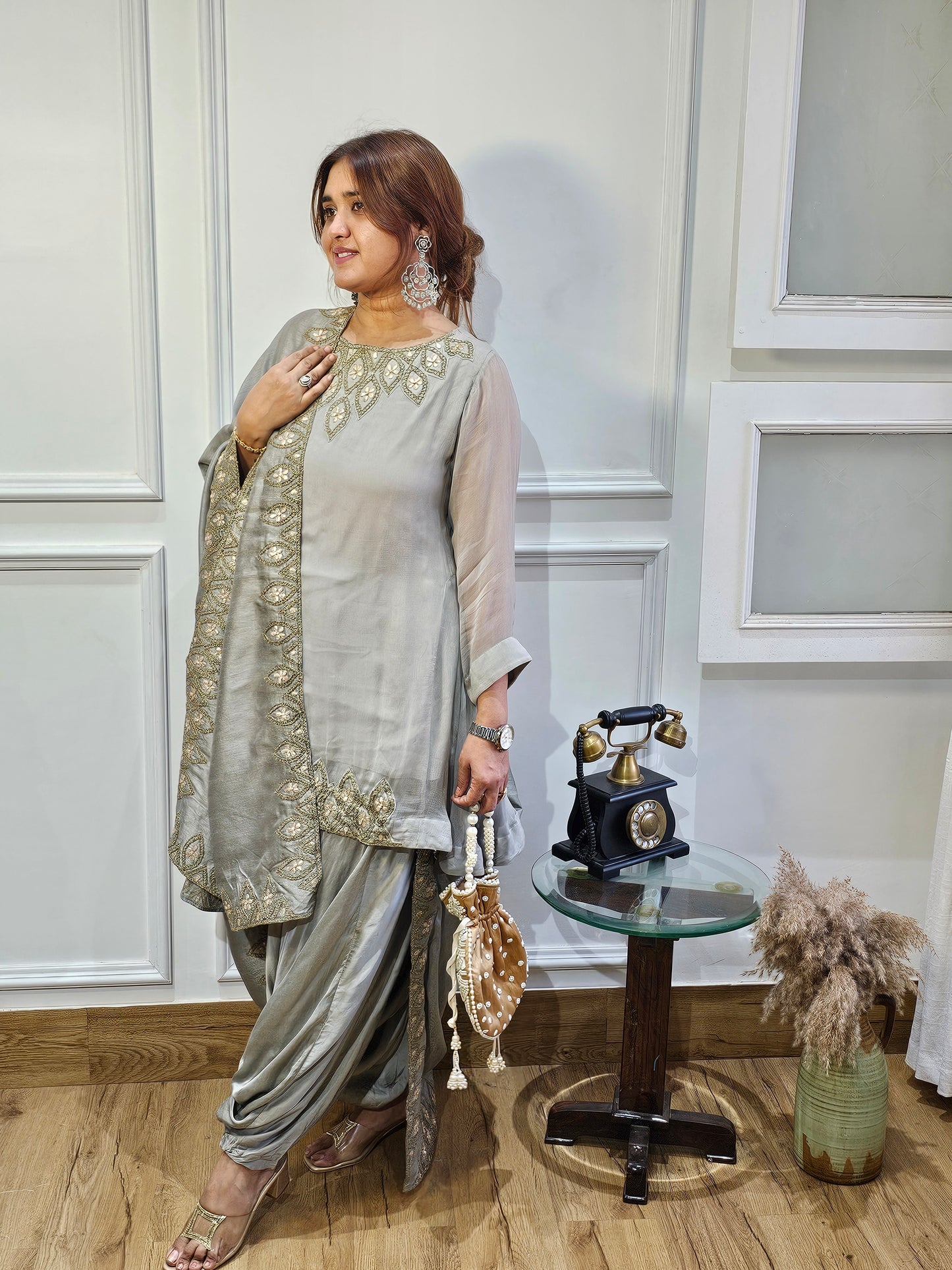 Jeenas grey gota indowestern set