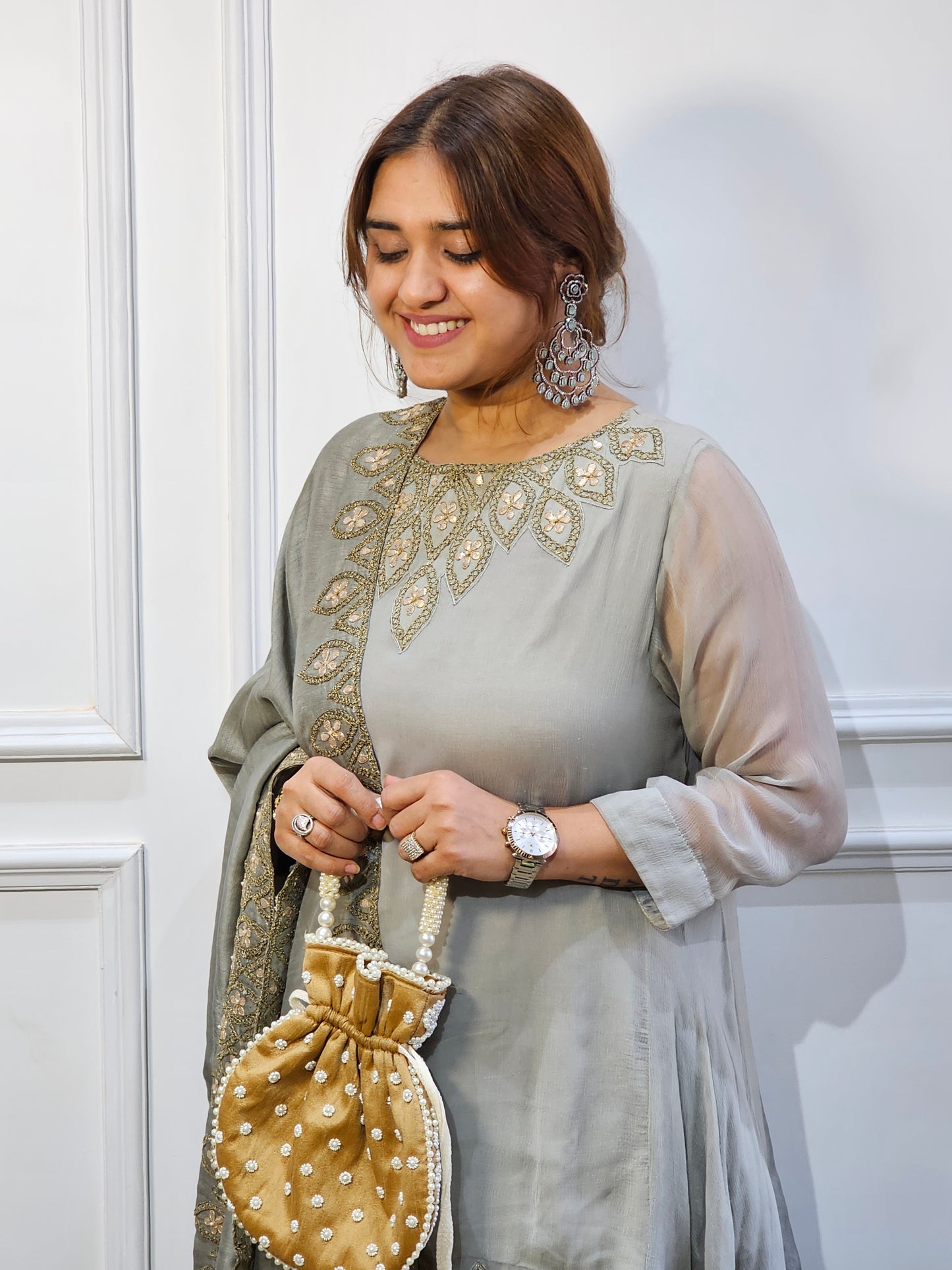Jeenas grey gota indowestern set