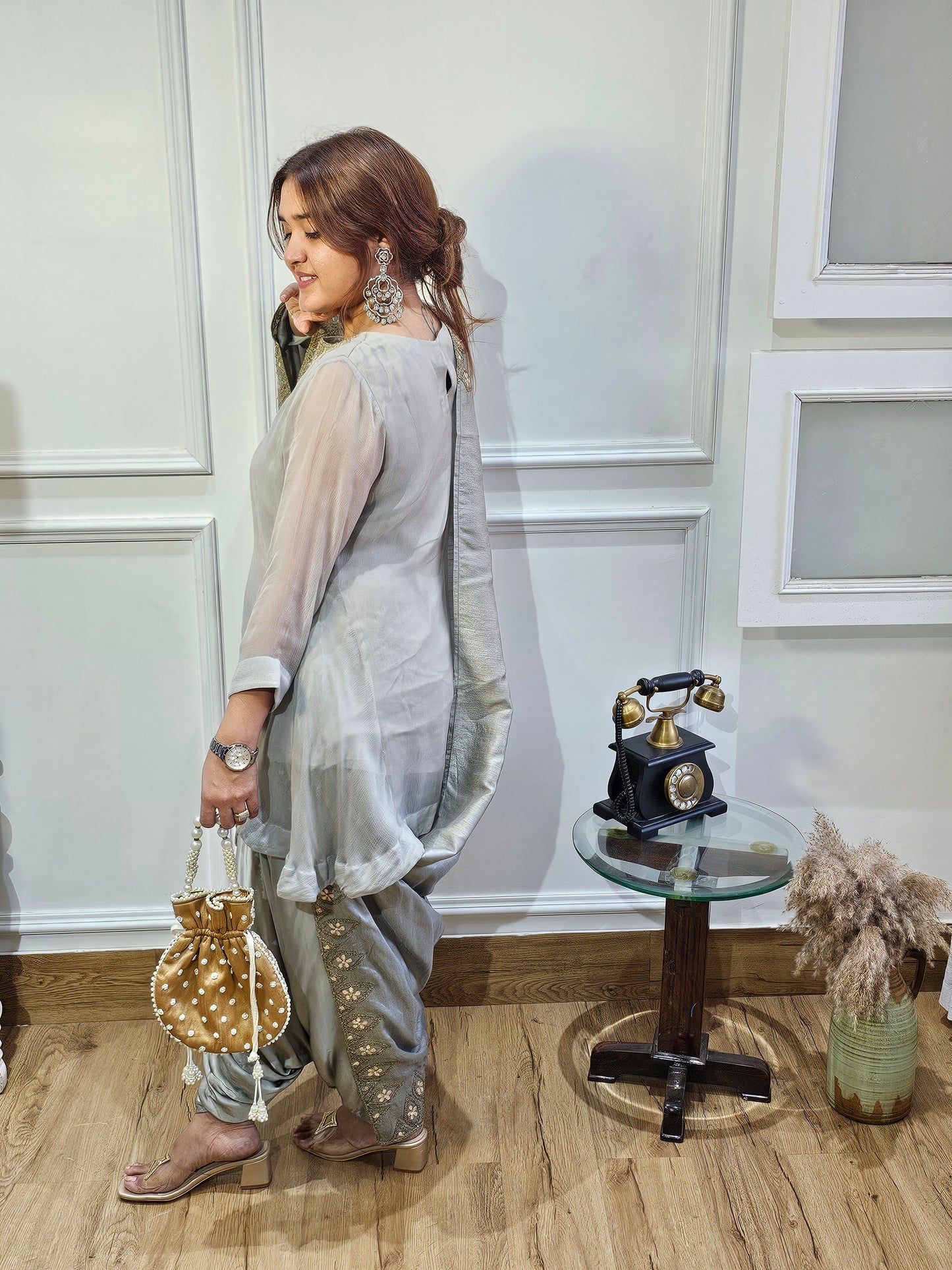 Jeenas grey gota indowestern set