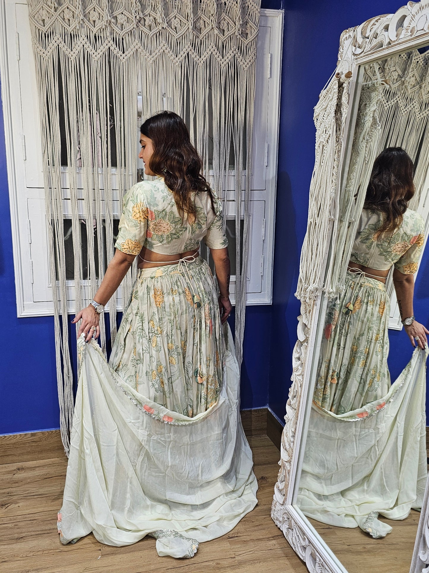 Jeenas printed hand work lengha