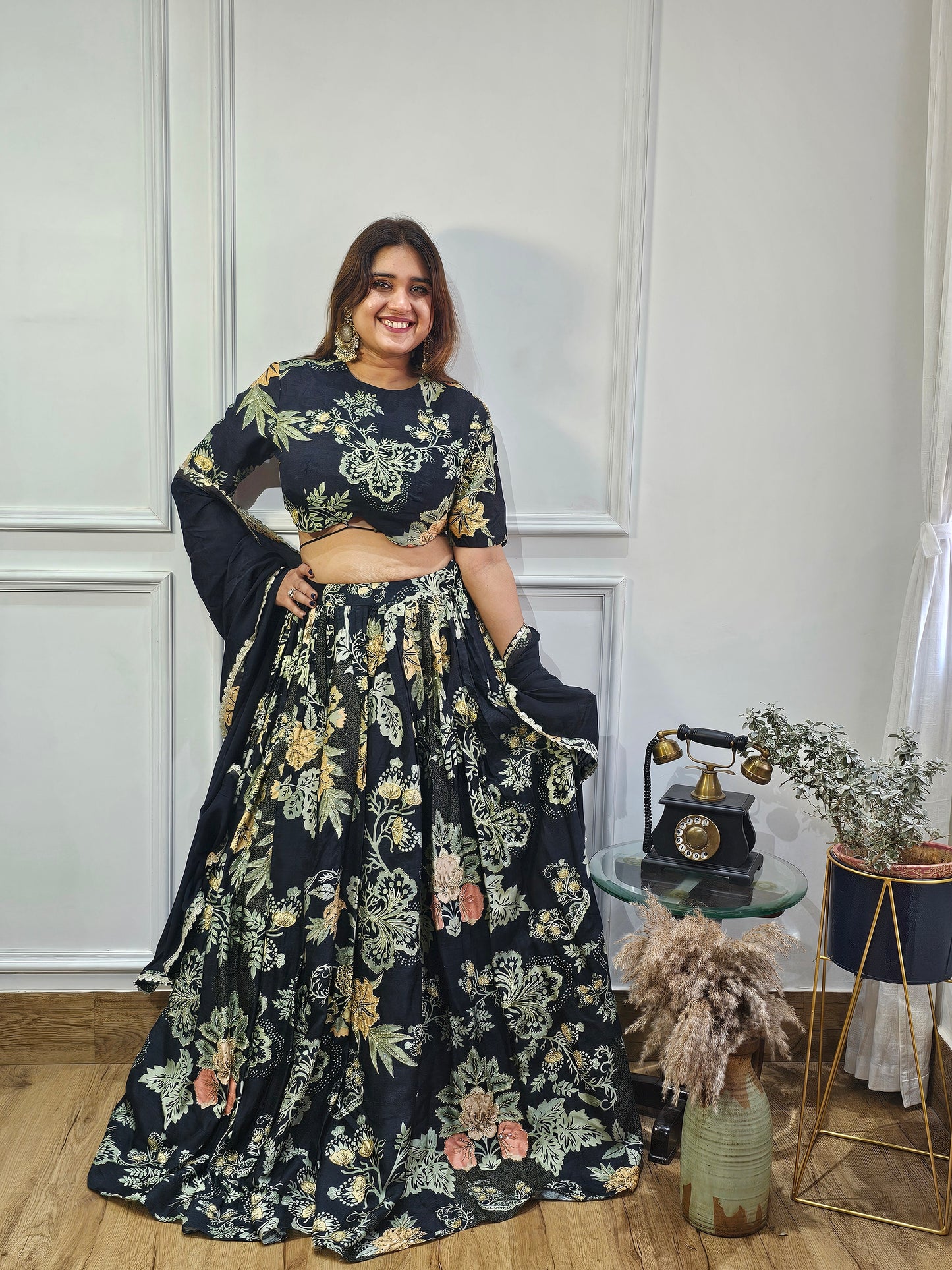 Jeenas printed hand work lengha