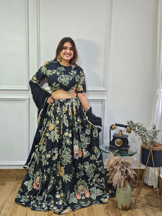 Jeenas printed hand work lengha