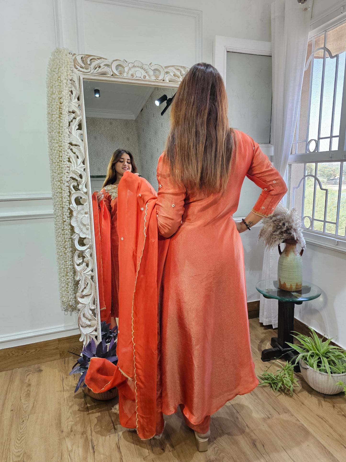 Jeenas orange tissue suit set