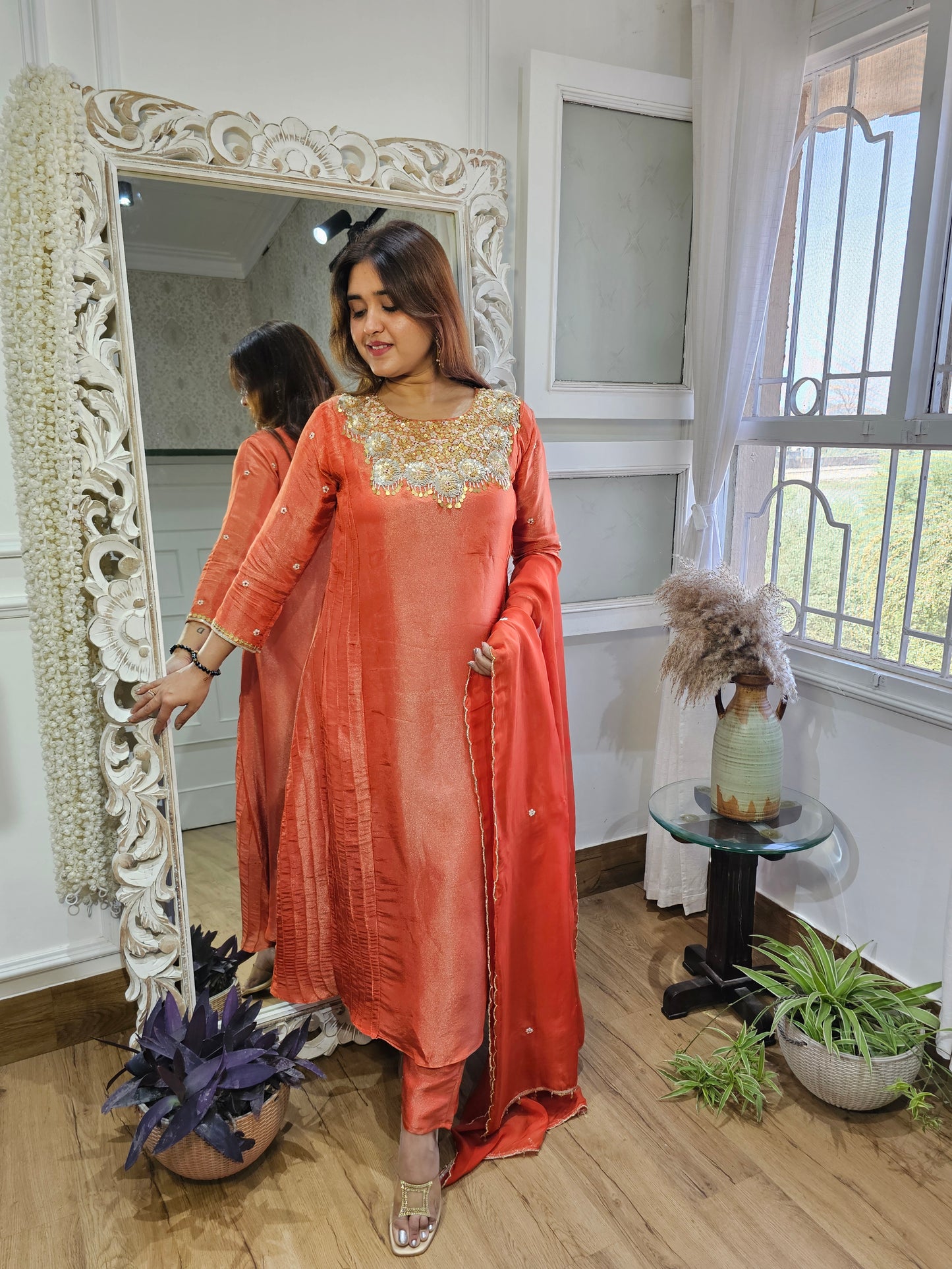 Jeenas orange tissue suit set