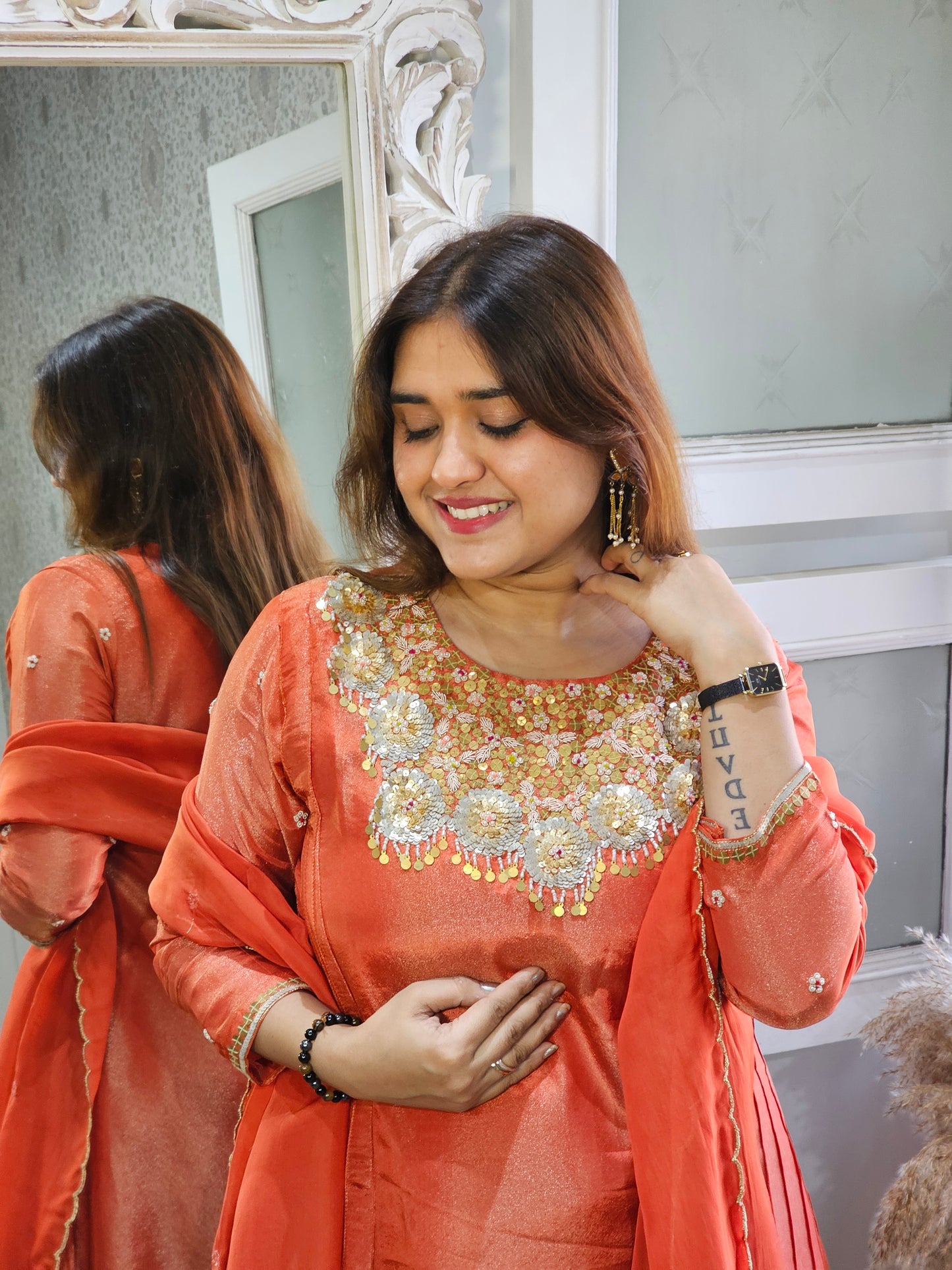 Jeenas orange tissue suit set