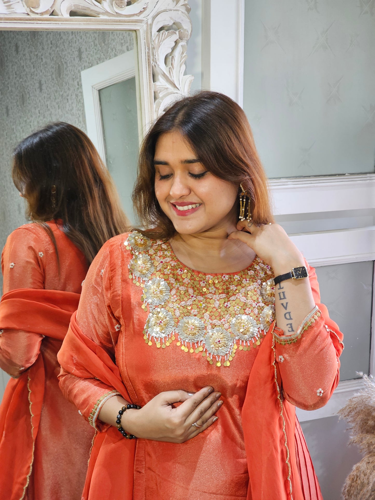 Jeenas orange tissue suit set