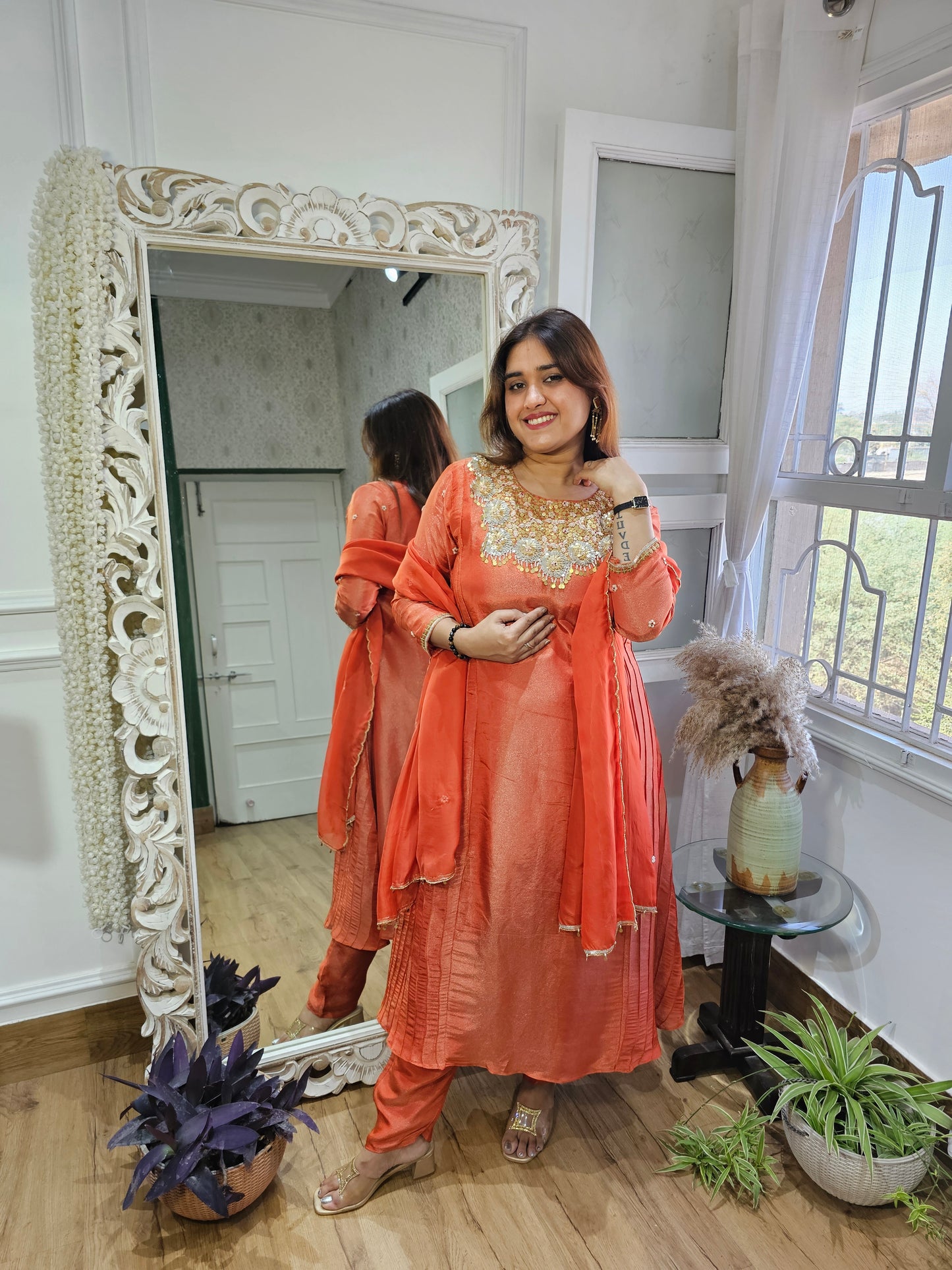 Jeenas orange tissue suit set