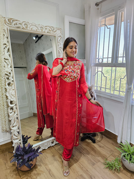 Jeenas gota mul chanderi suit set