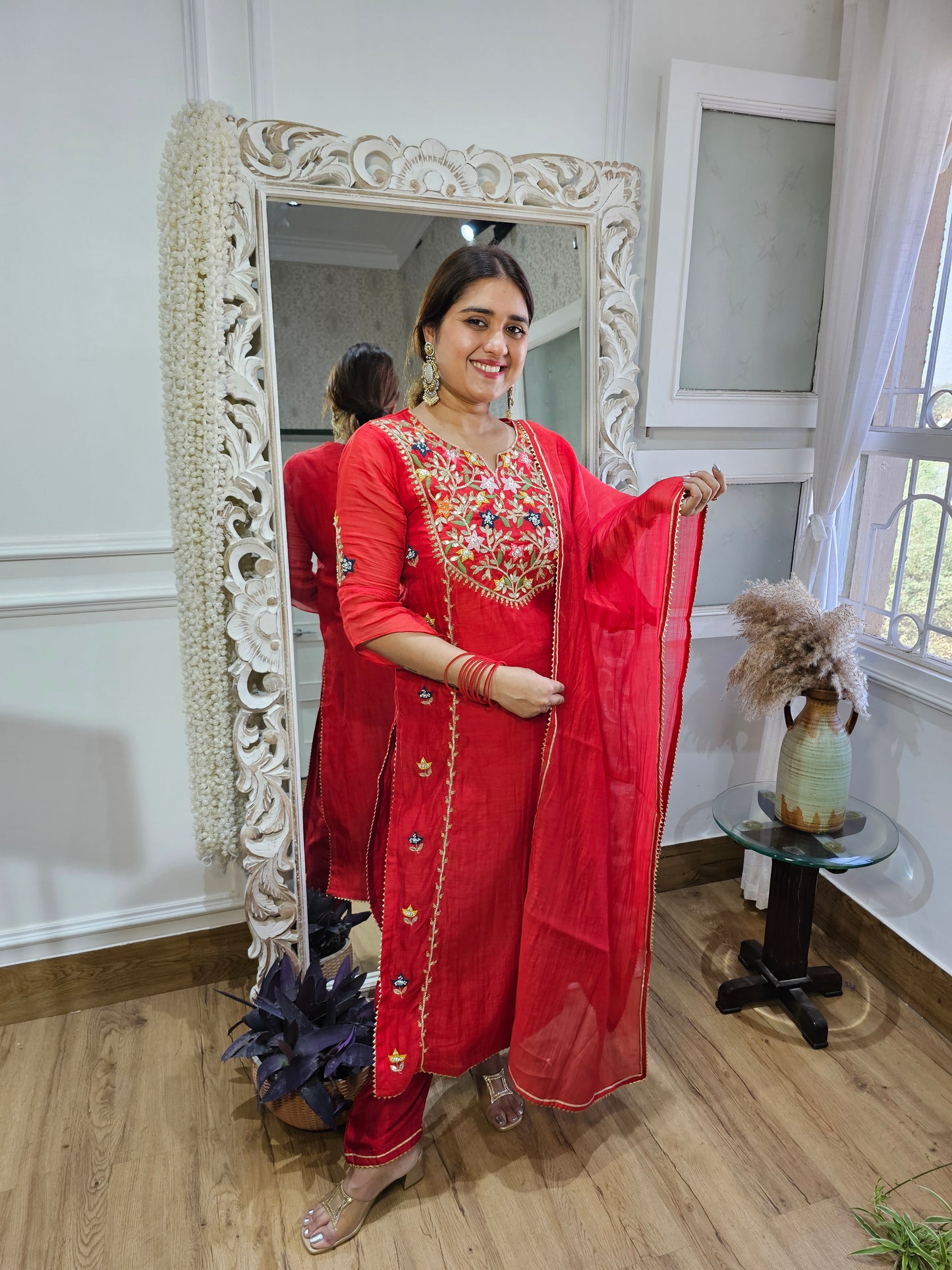 Jeenas gota mul chanderi suit set