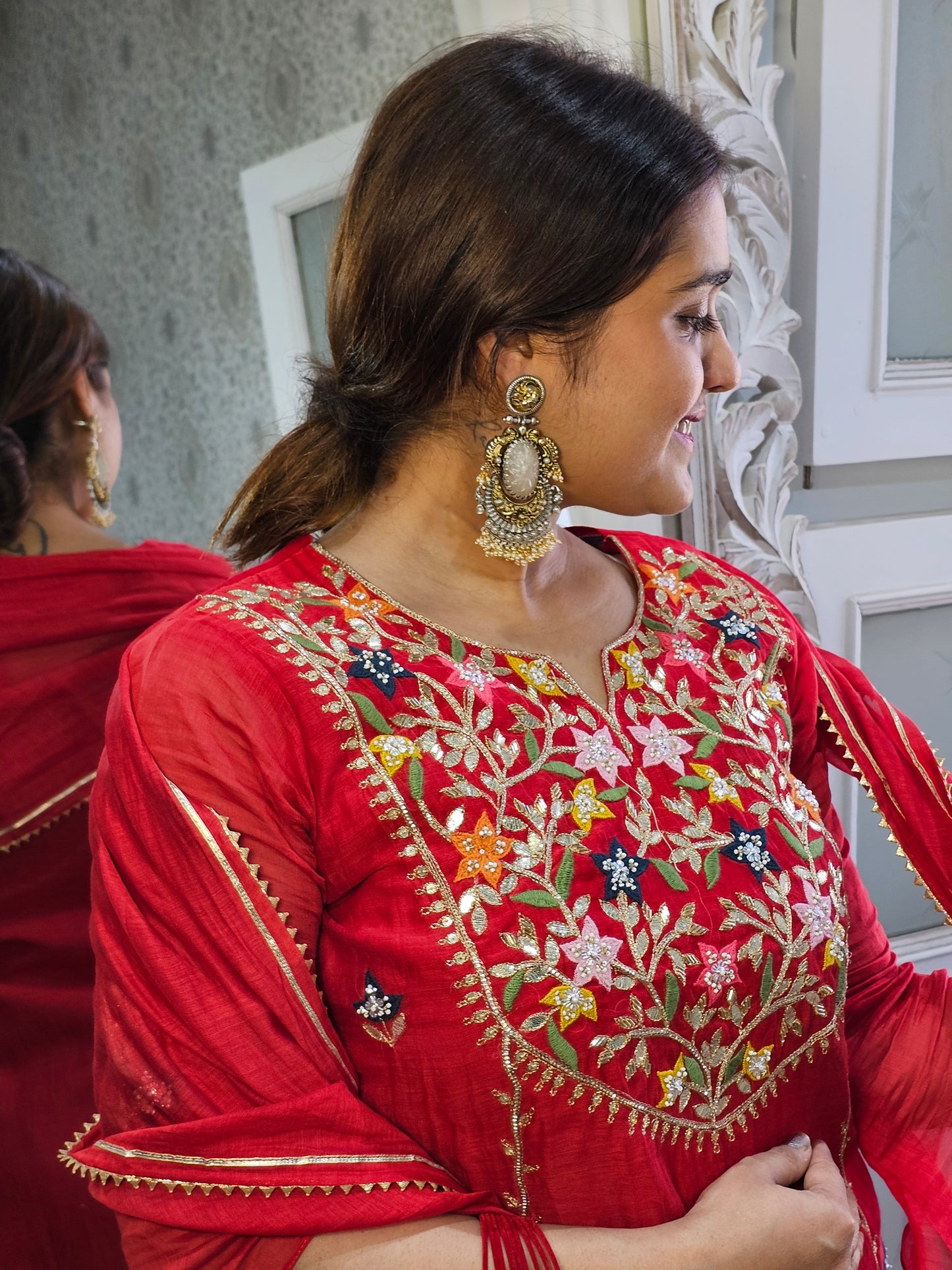 Jeenas gota mul chanderi suit set