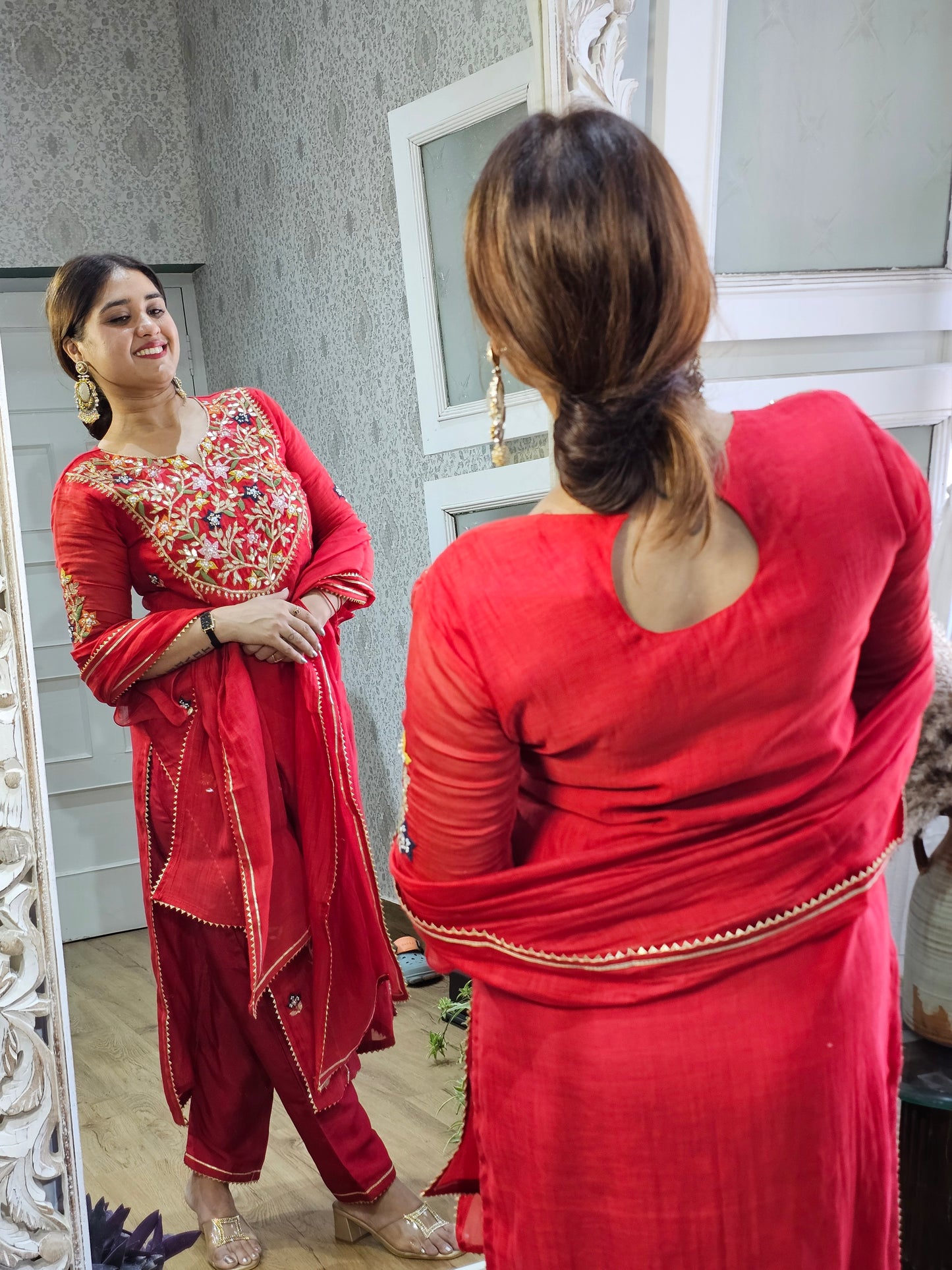 Jeenas gota mul chanderi suit set