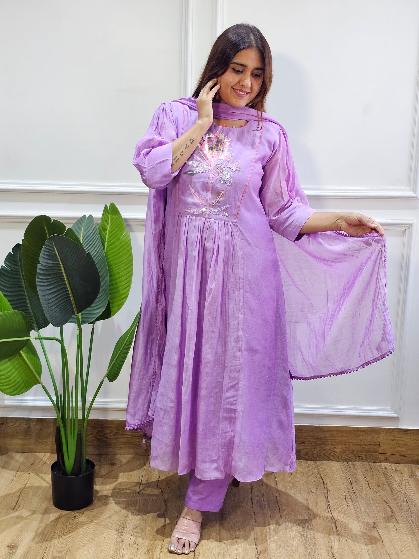 Jeenas lavender mal chanderi suit set