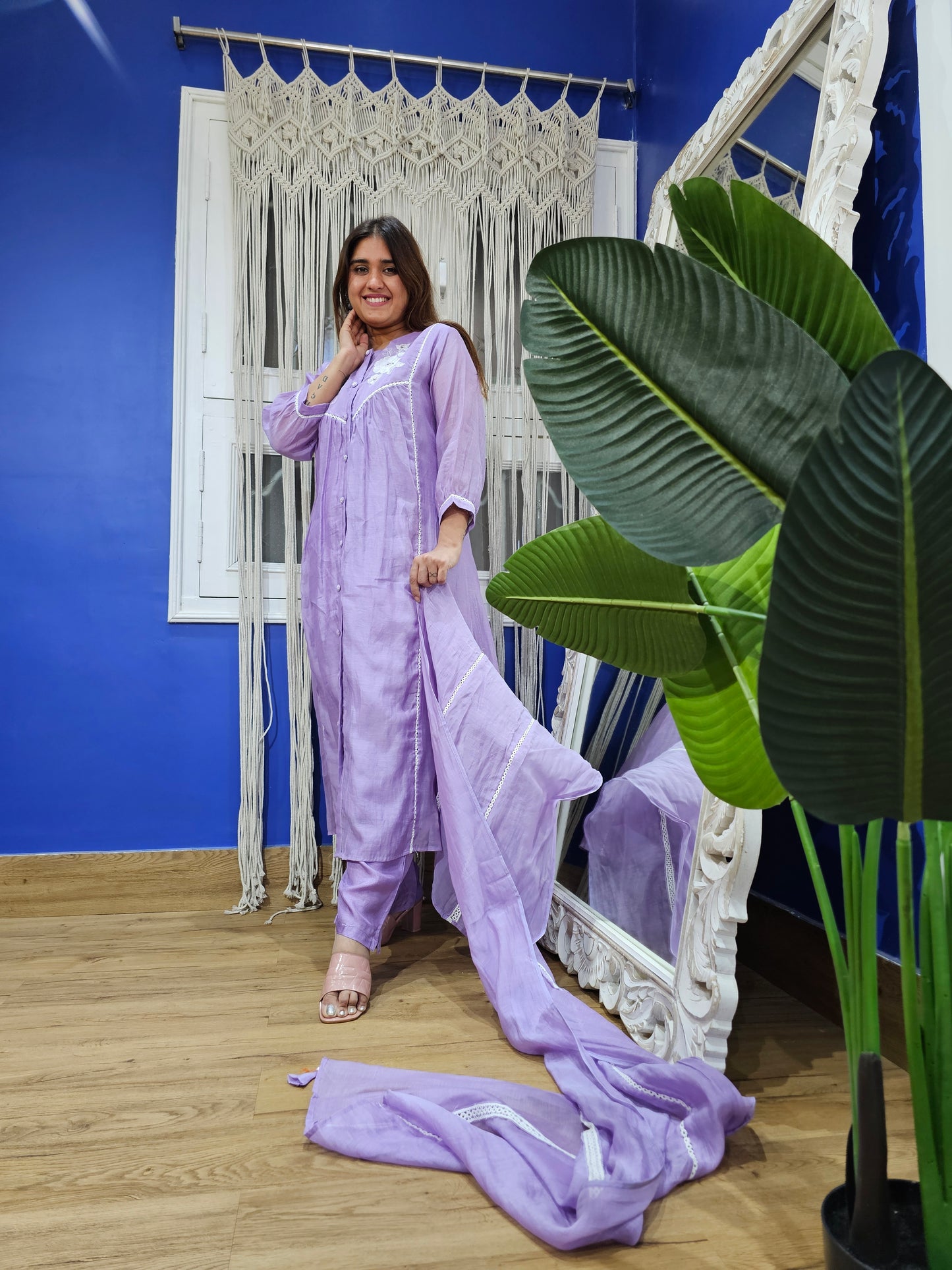 Jeenas embroidered pure mul chanderi suit set