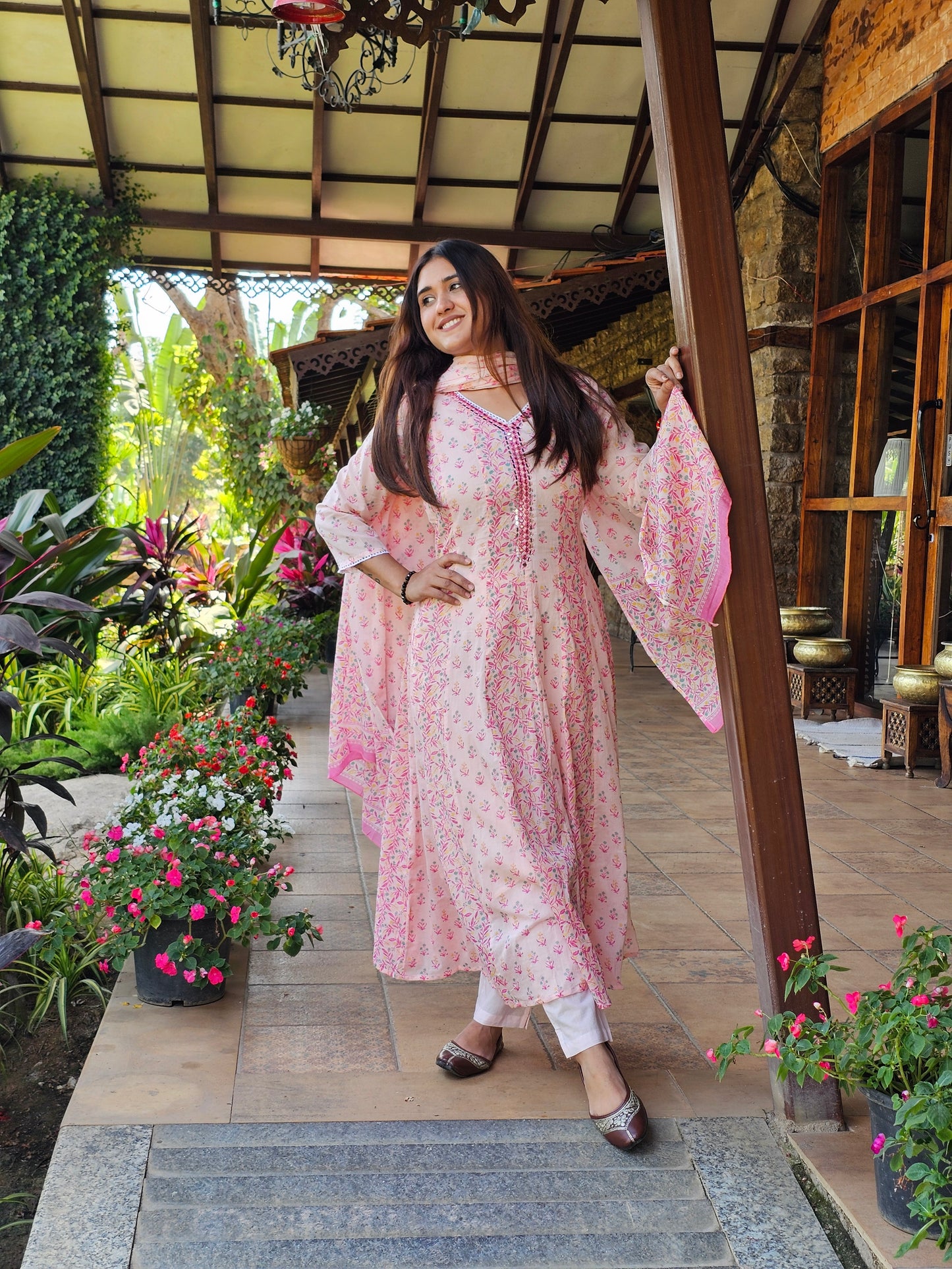 Jeenas floral anarkali mal cotton suit
