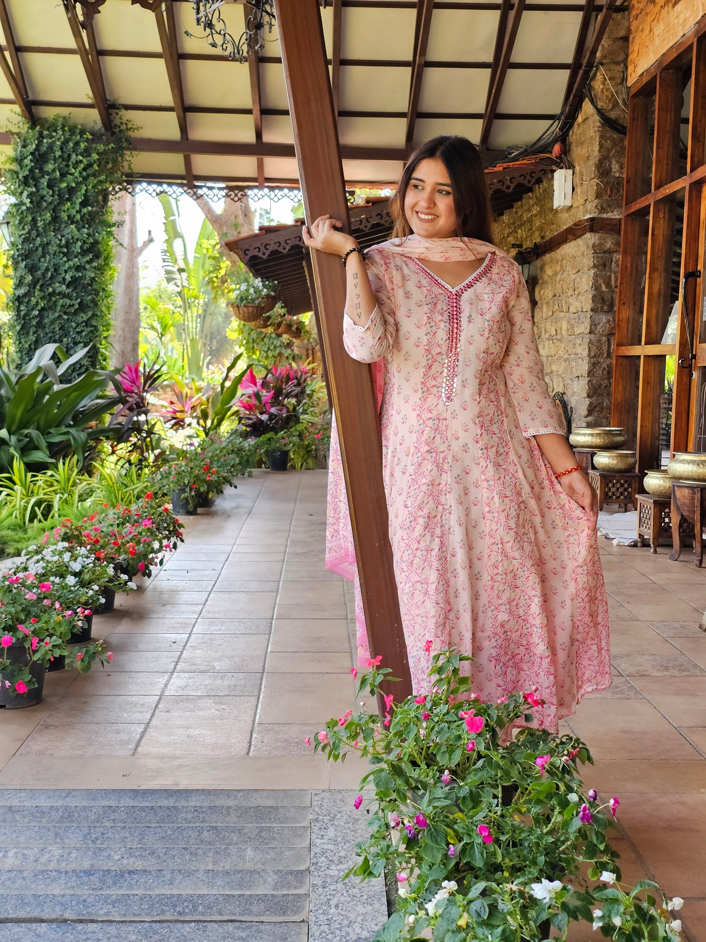 Jeenas floral anarkali mal cotton suit
