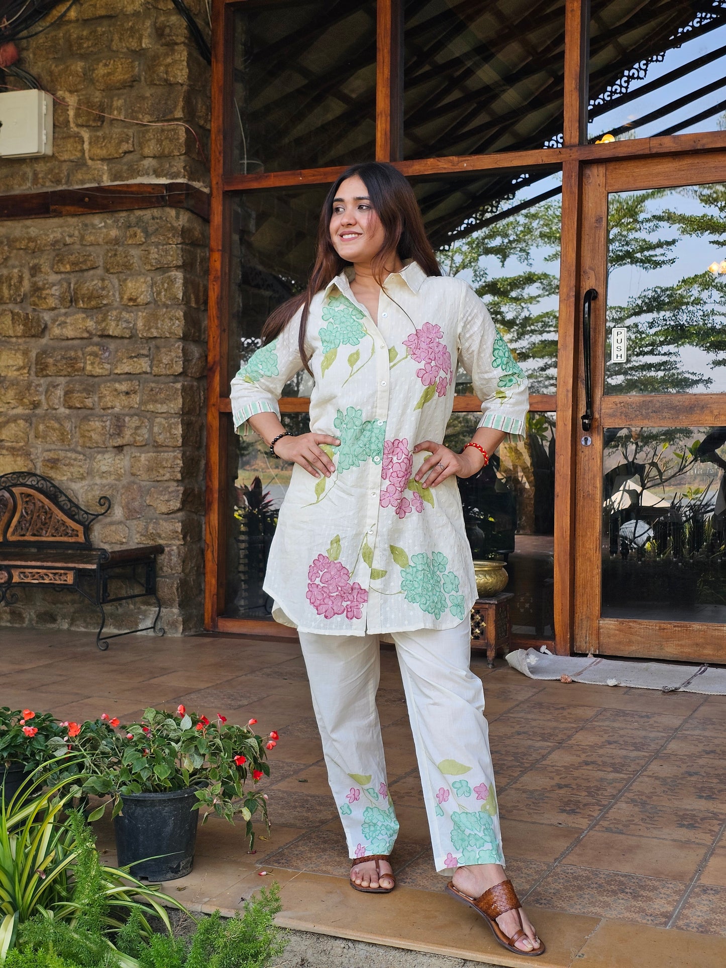 Jeenas floral print pure mul cotton cord set