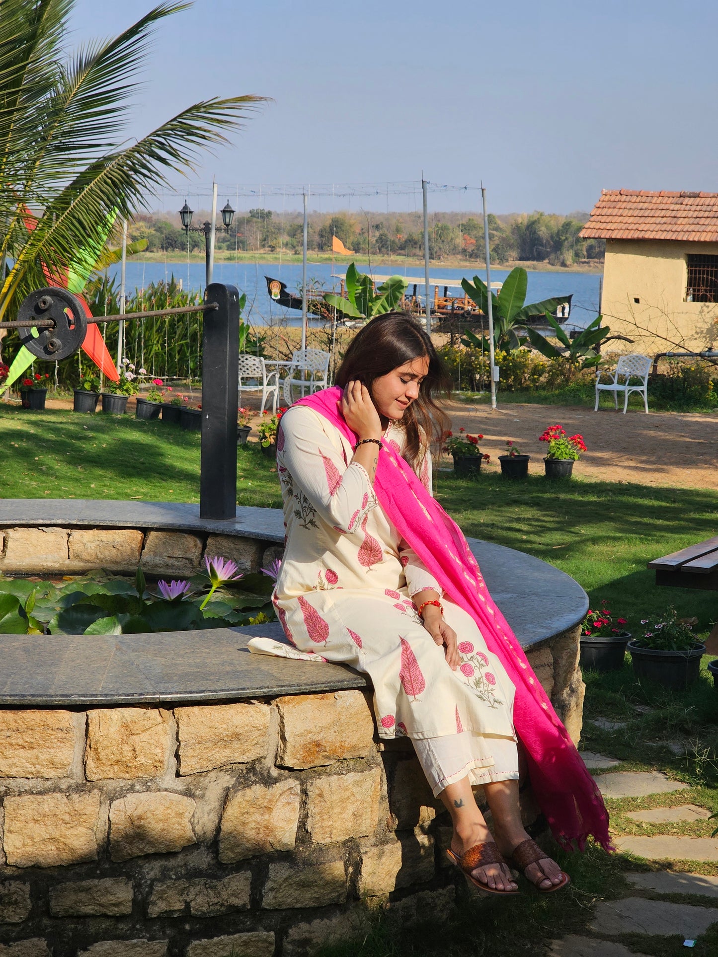 Jeenas floral pure cotton suit with doriya dupatta