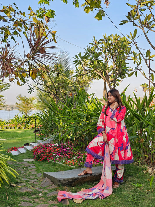 Jeenas floral a line short mal cotton suit