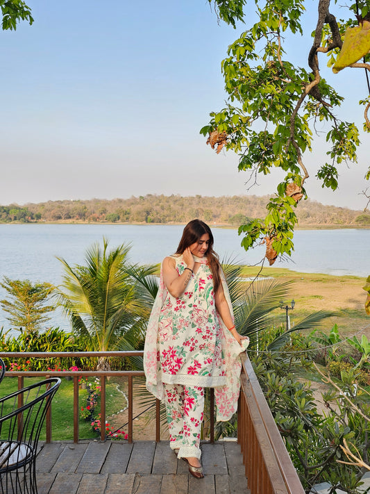 Jeenas floral a line mal cotton suit