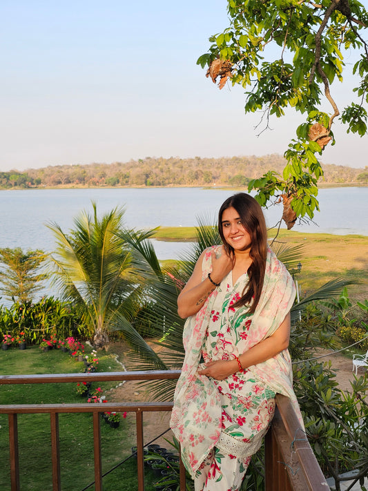 Jeenas floral a line mal cotton suit