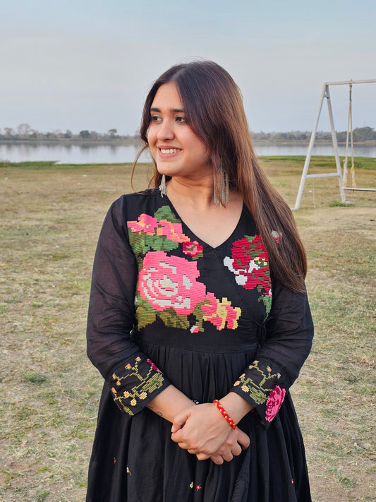 Jeenas black anarkali mal cotton suit