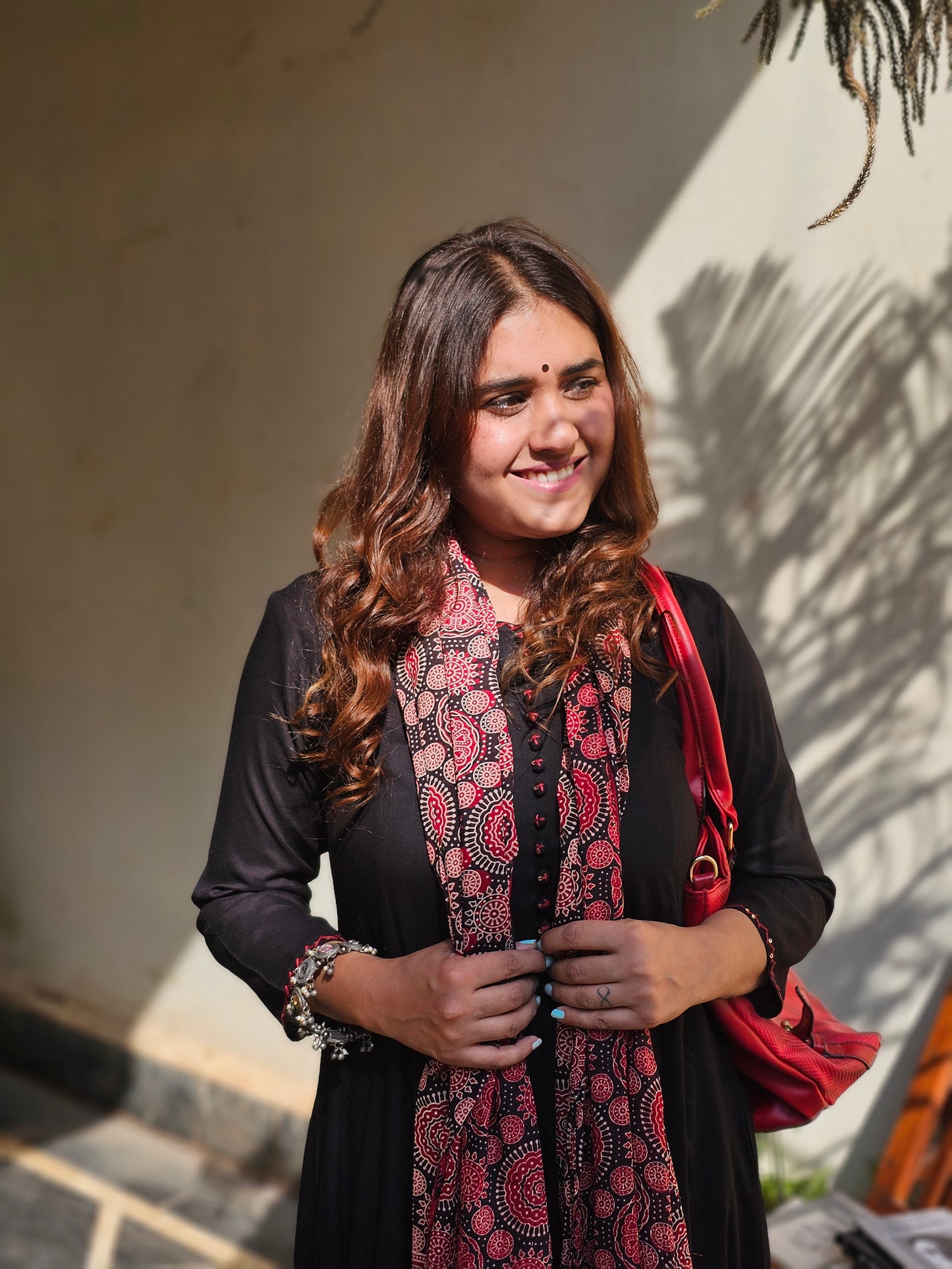 Jeenas solid black with ajrak &nbsp;print dupatta cotton suit set