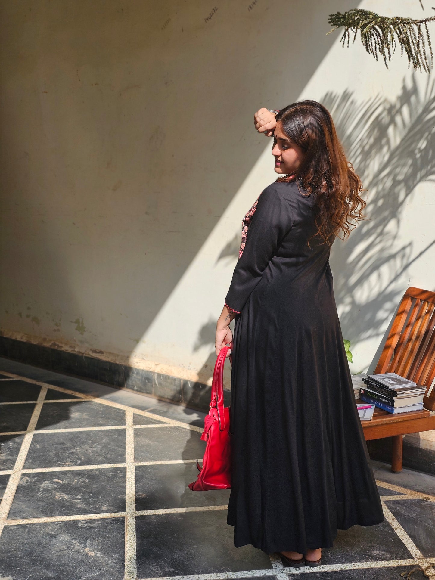 Jeenas solid black with ajrak &nbsp;print dupatta cotton suit set