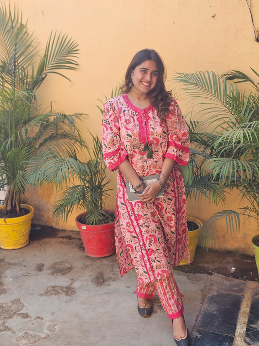 Jeenas floral print pure mul cotton cord set