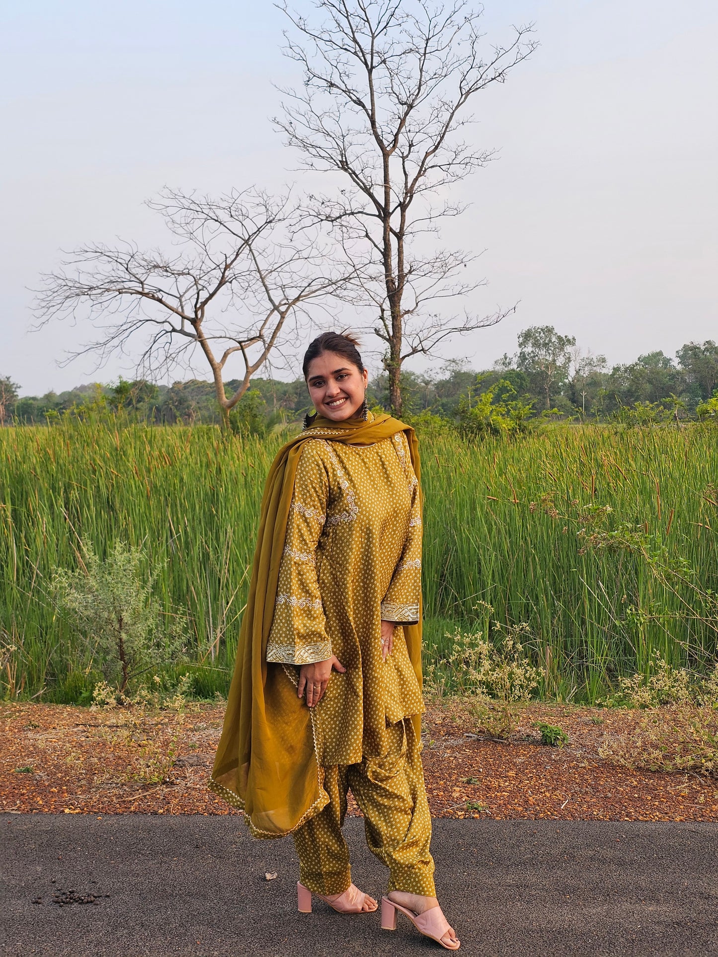 Jeenas pure muslin bandhani salwar suit set with pure organza dupatta