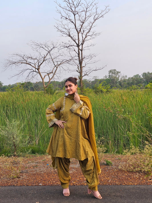 Jeenas pure muslin bandhani salwar suit set with pure organza dupatta